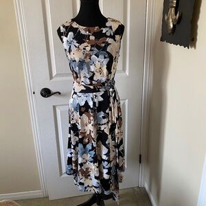 Midi Shelby & Palmer Belted Dress in Black, Cream, Blue and Brown Size M